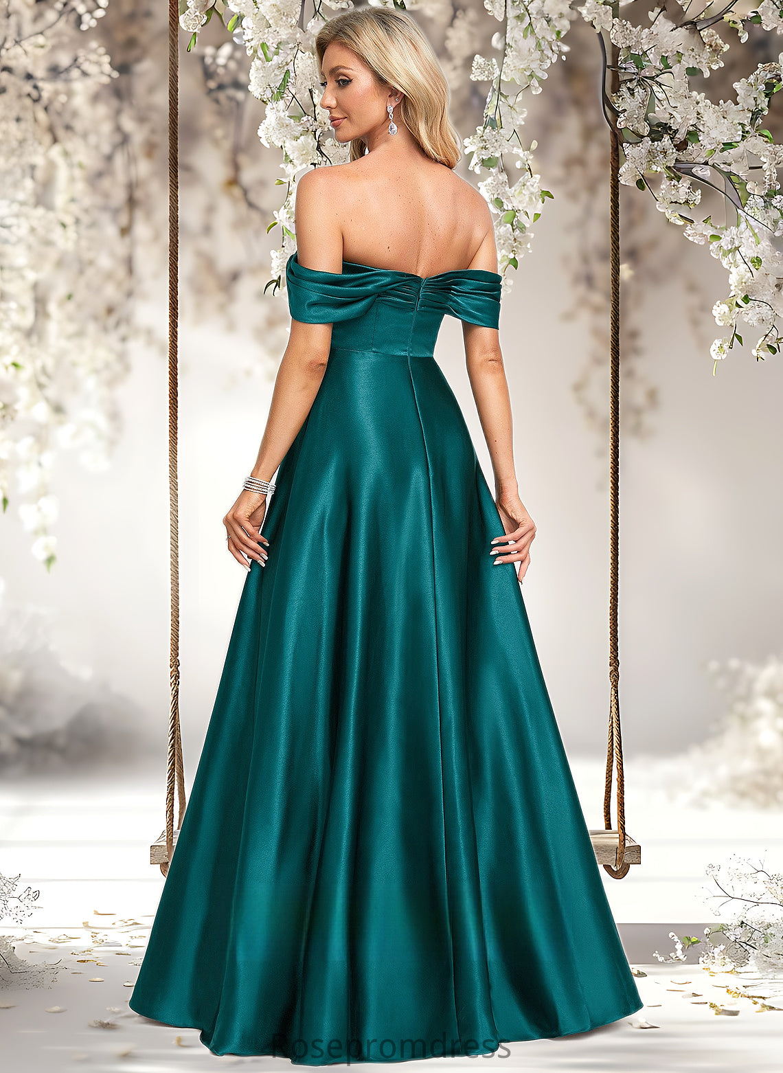 Shea A-line Off the Shoulder Floor-Length Stretch Satin Prom Dresses DSP0025879