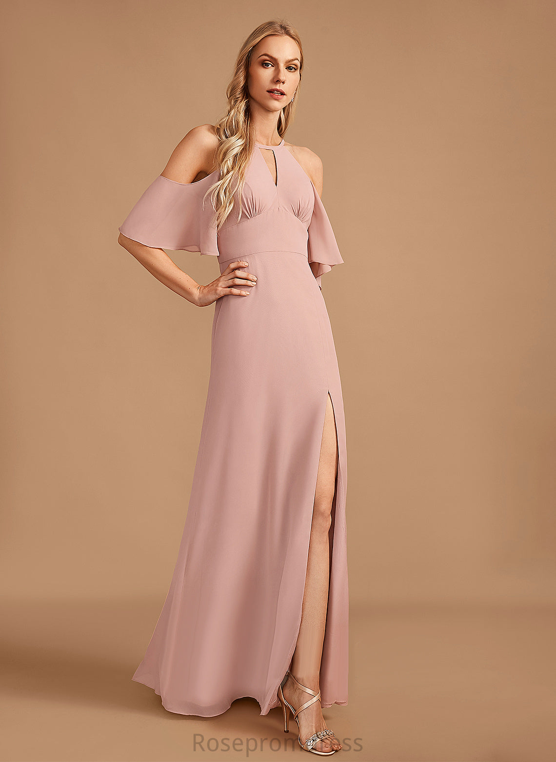 Floor-Length Length Fabric Sheath/Column Embellishment SplitFront Silhouette HighNeck Neckline Jayla A-Line/Princess Floor Length Bridesmaid Dresses