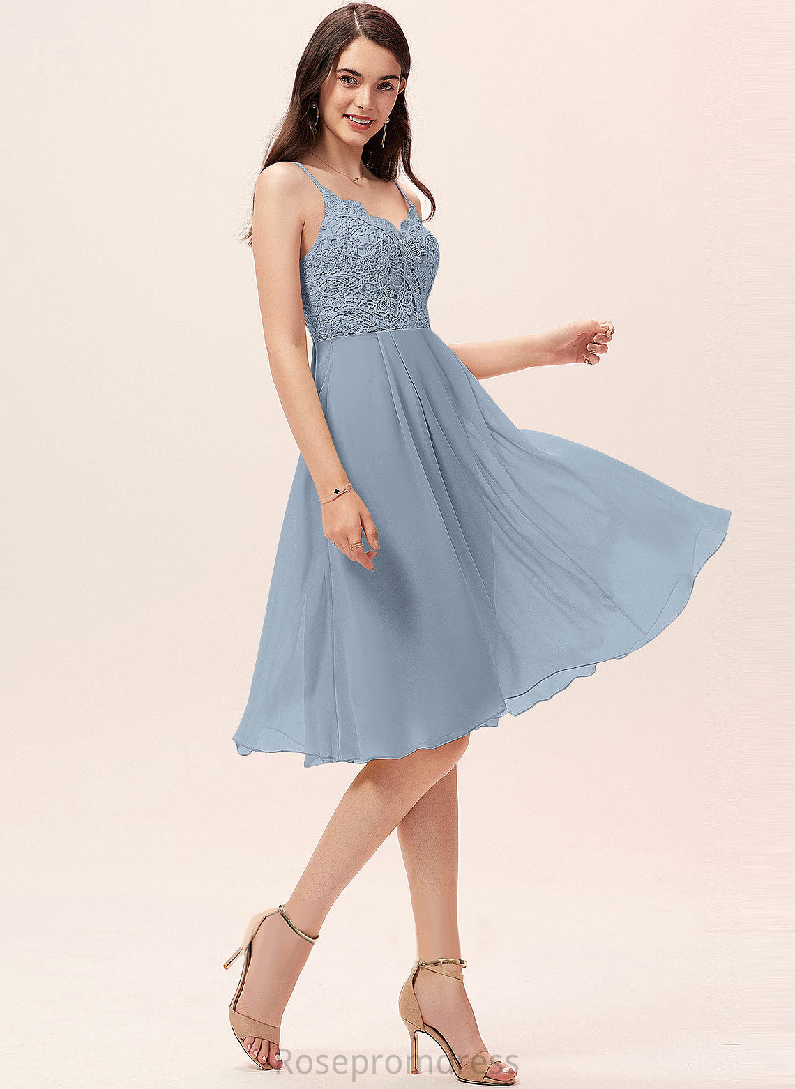 Jimena A-Line Cocktail Dresses Lace Knee-Length V-neck Chiffon Dress Cocktail