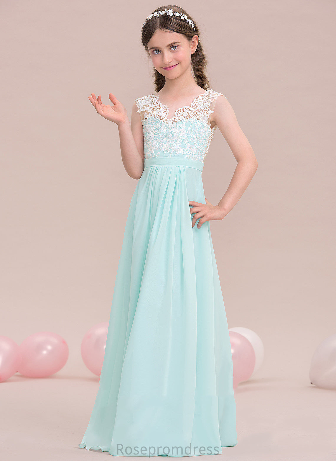 V-neck Chiffon Junior Bridesmaid Dresses A-Line Floor-Length Delaney