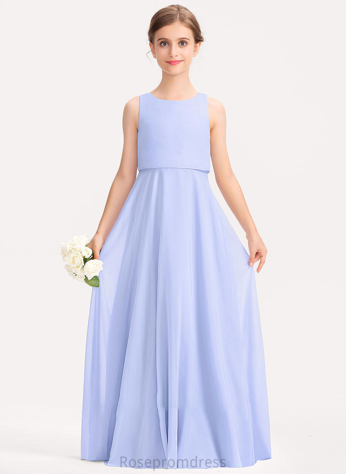 A-Line Chiffon Floor-Length Katrina Junior Bridesmaid Dresses Scoop Neck