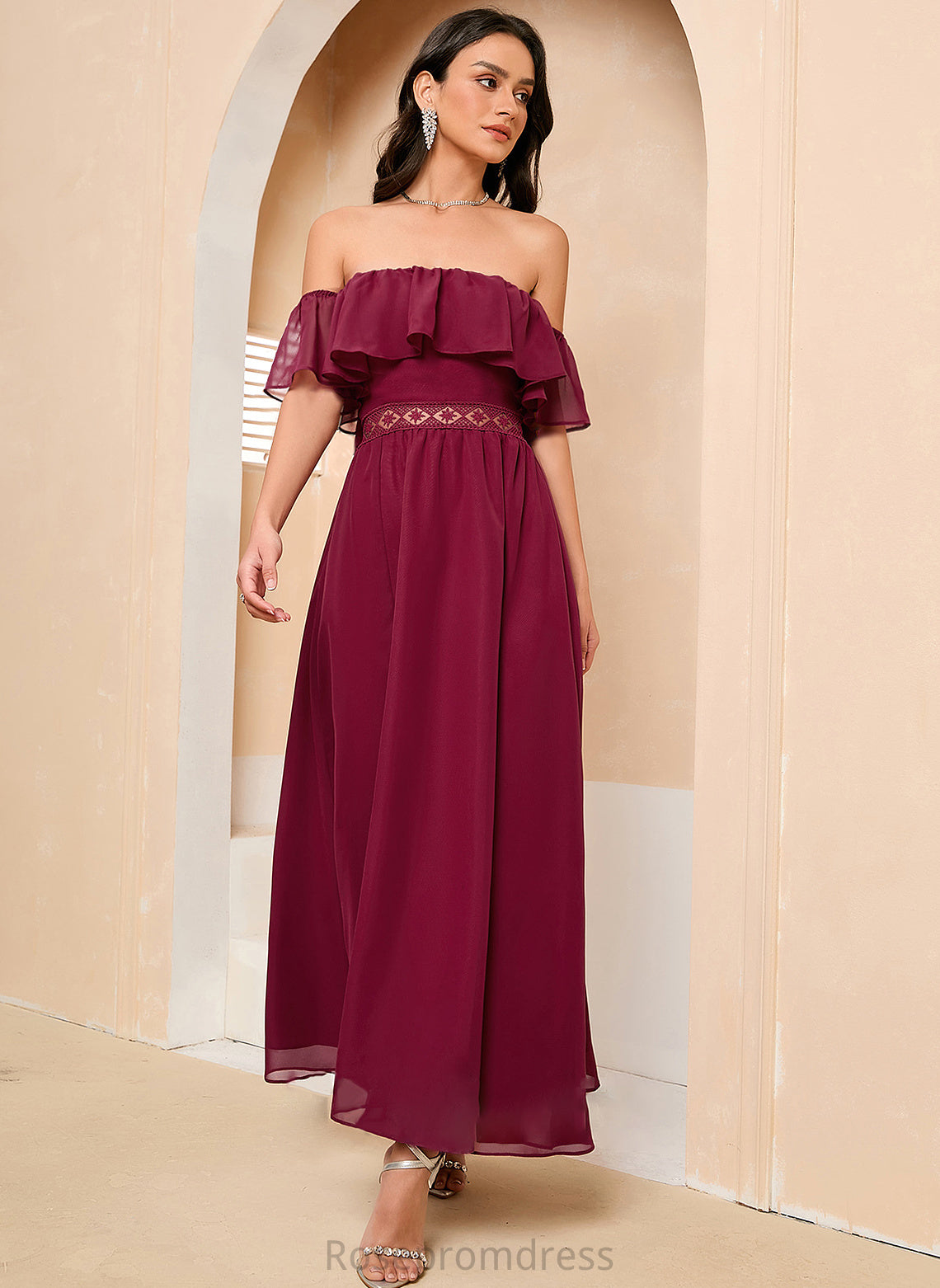 Front Prom Dresses Off-the-Shoulder Split A-Line Ankle-Length With Savanna