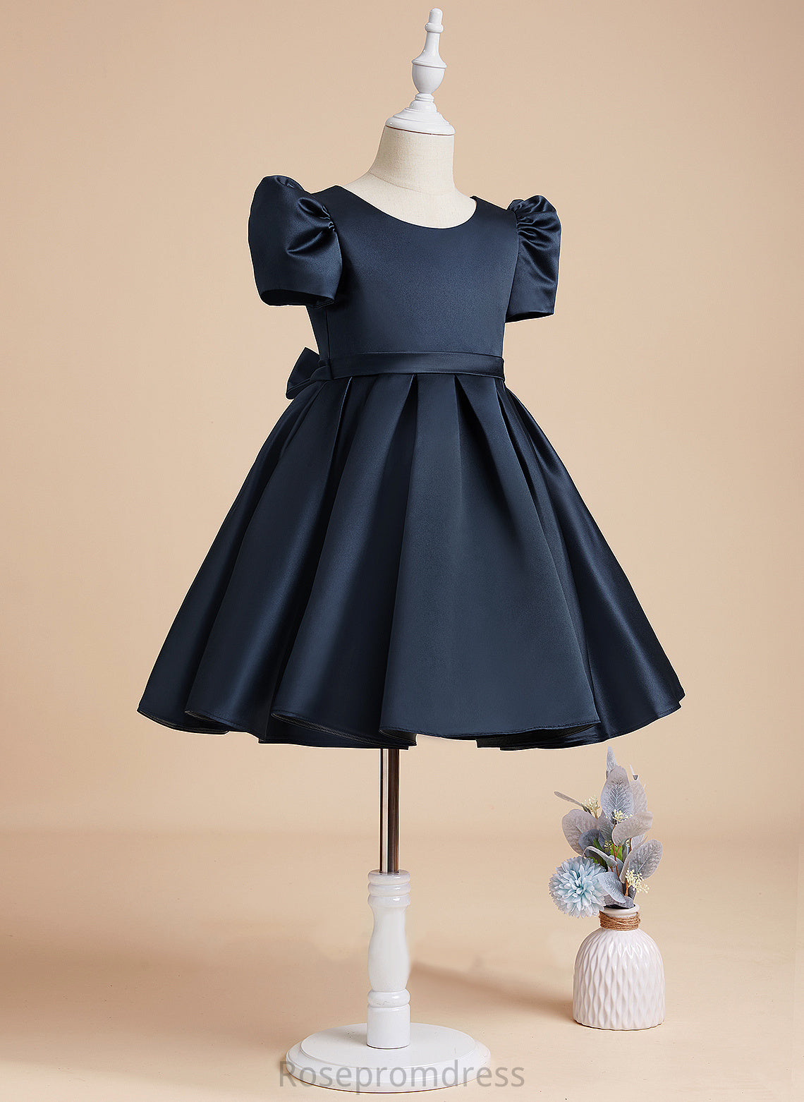 Girl Scoop Satin - Knee-length Braelyn Dress Flower Sleeves Flower Girl Dresses Short A-Line Neck