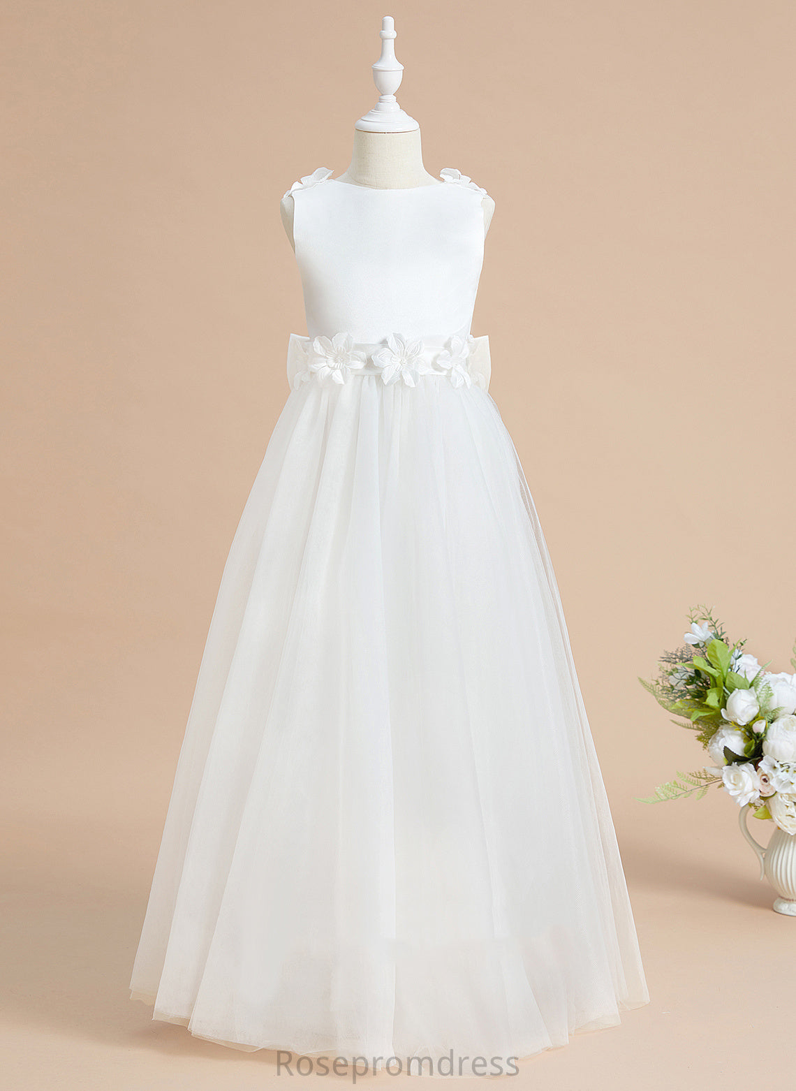 With Scoop Dress - Flower A-Line Flower Girl Dresses Neck Sleeveless Satin/Tulle Floor-length Malia Flower(s)/Bow(s) Girl