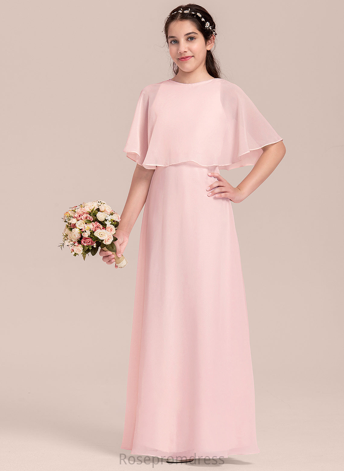 A-Line Chiffon Neck Junior Bridesmaid Dresses Scoop Joy Floor-Length