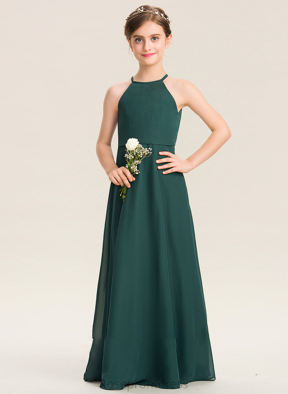 Gertie Junior Bridesmaid Dresses Chiffon Neck Floor-Length A-Line Scoop