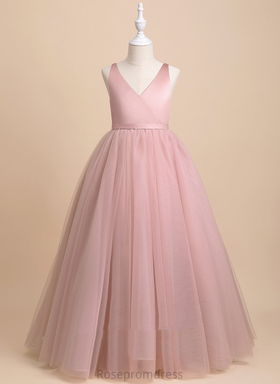 Destiney Sleeveless Ball-Gown/Princess Girl Flower V-neck Back - Floor-length Bow(s)/V Dress Tulle Flower Girl Dresses With