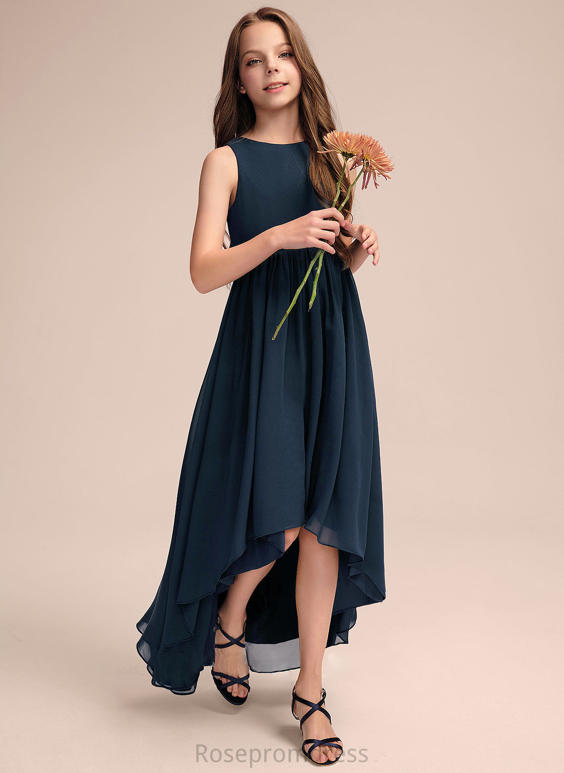 Neck Scoop Asymmetrical A-Line Lauryn Junior Bridesmaid Dresses Chiffon