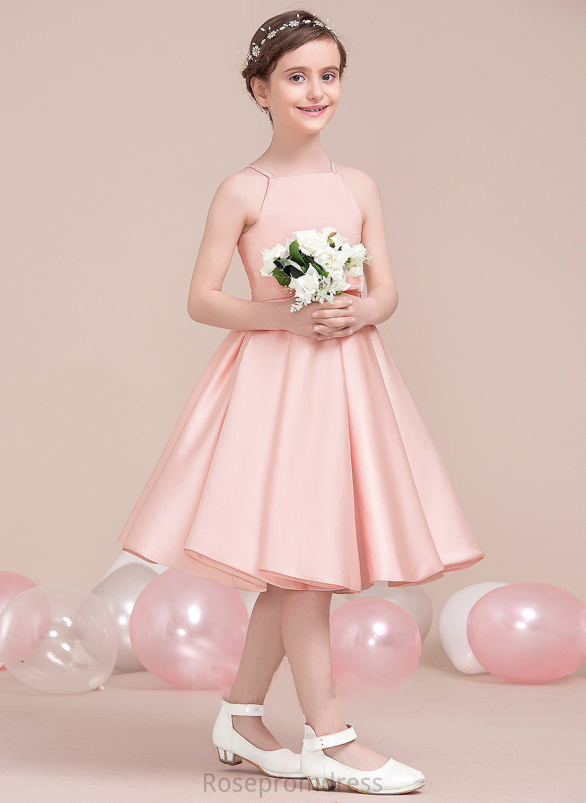 Knee-Length With Anabella Junior Bridesmaid Dresses A-Line Square Neckline Bow(s) Satin