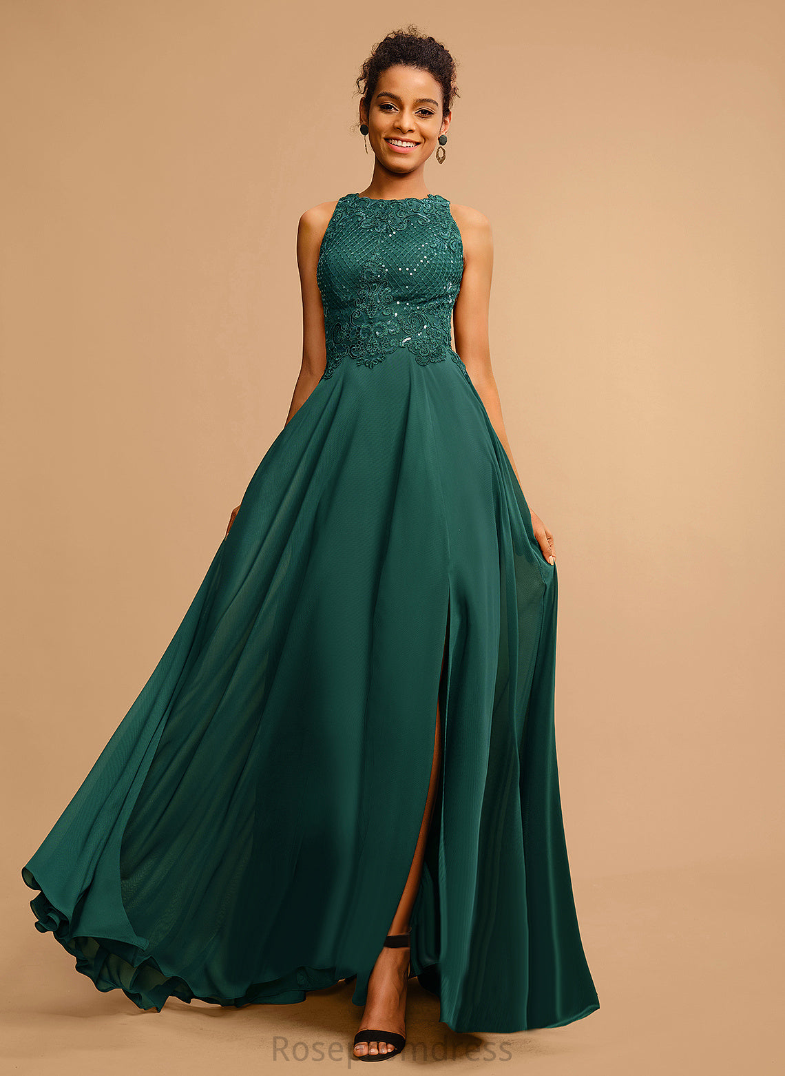 Floor-Length Chiffon Jamya Prom Dresses Sequins Lace Scoop With A-Line