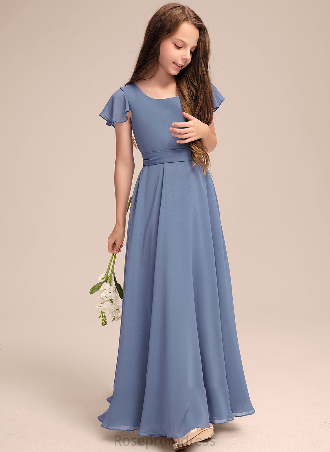 Scoop Junior Bridesmaid Dresses Bow(s) A-Line Neck Britney Chiffon With Floor-Length