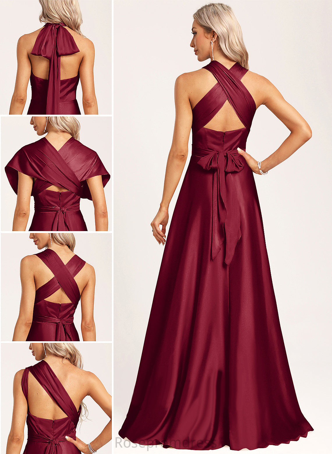 OneShoulder Sleeveless ShortSleeves V-Neck Length A-line Halter Silhouette Straps&Sleeves BackStyle Neckline Floor-Length Bridesmaid Dresses