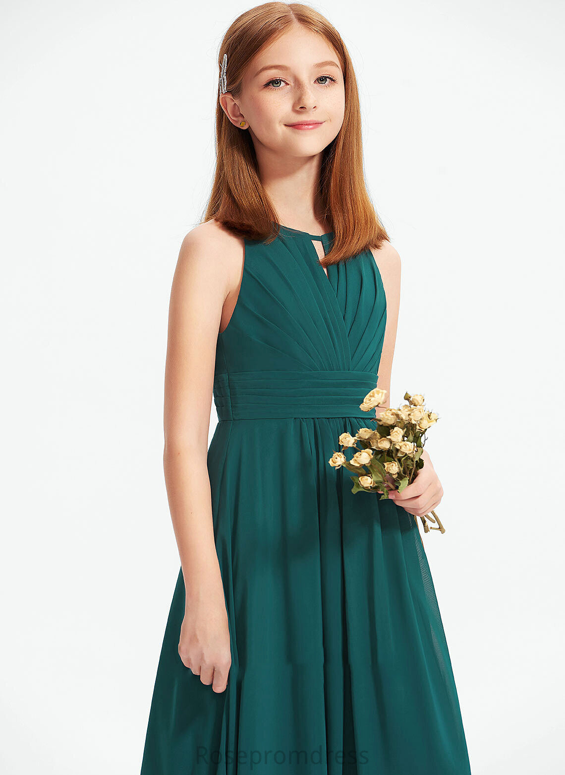 Floor-Length Junior Bridesmaid Dresses Scoop Neck With Chiffon Ruffle A-Line Kinley