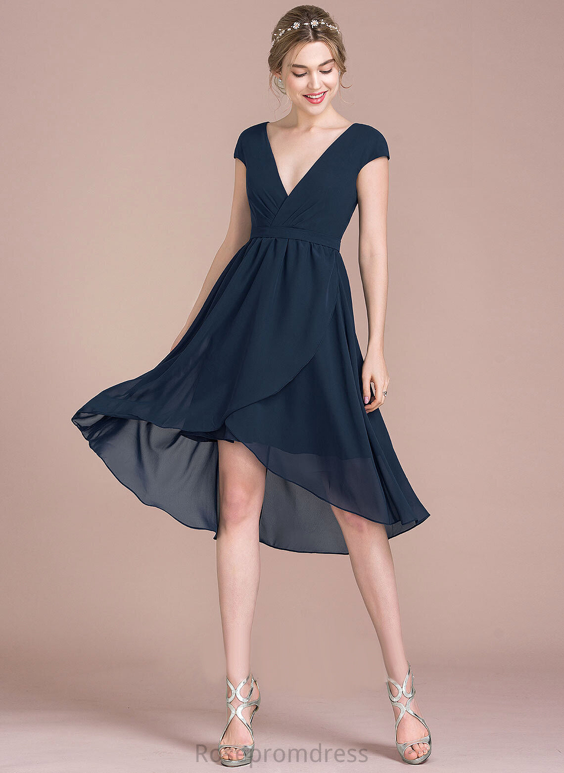 Cocktail Dresses Asymmetrical Cocktail Dress V-neck Chiffon A-Line Nia