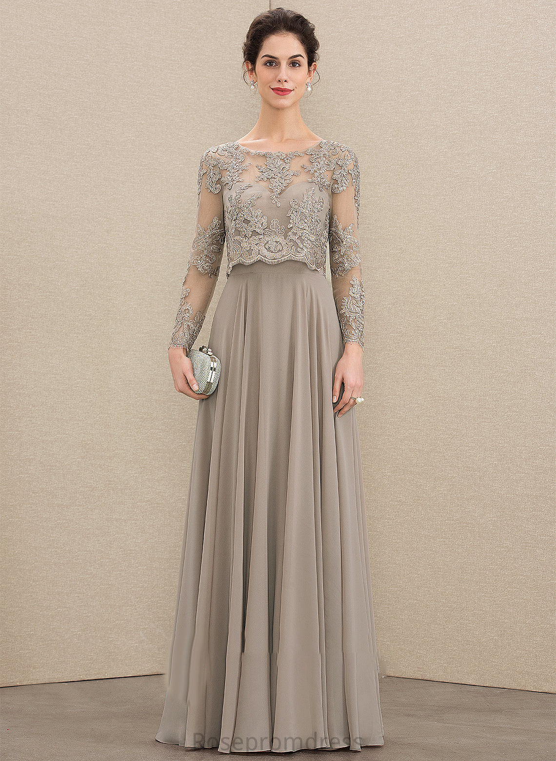 Bride With Lace the Dress of Tamia Sequins Mother of the Bride Dresses Mother A-Line Chiffon Floor-Length Scoop Neck