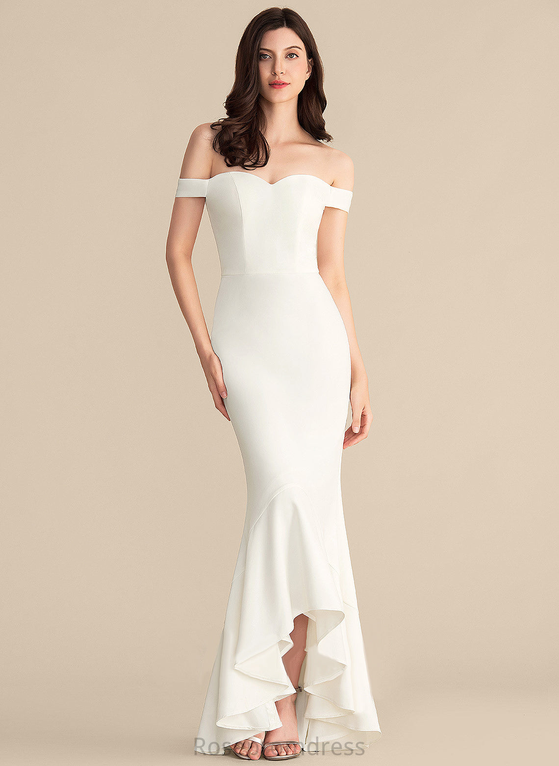 Wedding Dresses With Trumpet/Mermaid Asymmetrical Wedding Ruffles Off-the-Shoulder Cascading Abbigail Dress