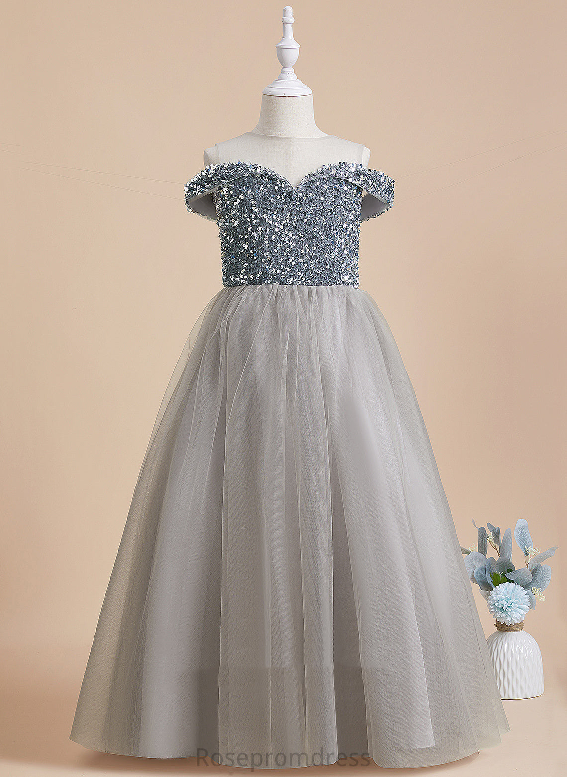 Neck Flower Girl Dresses Sleeveless Flower Tulle/Sequined A-Line Girl - Floor-length Dress Joslyn Scoop