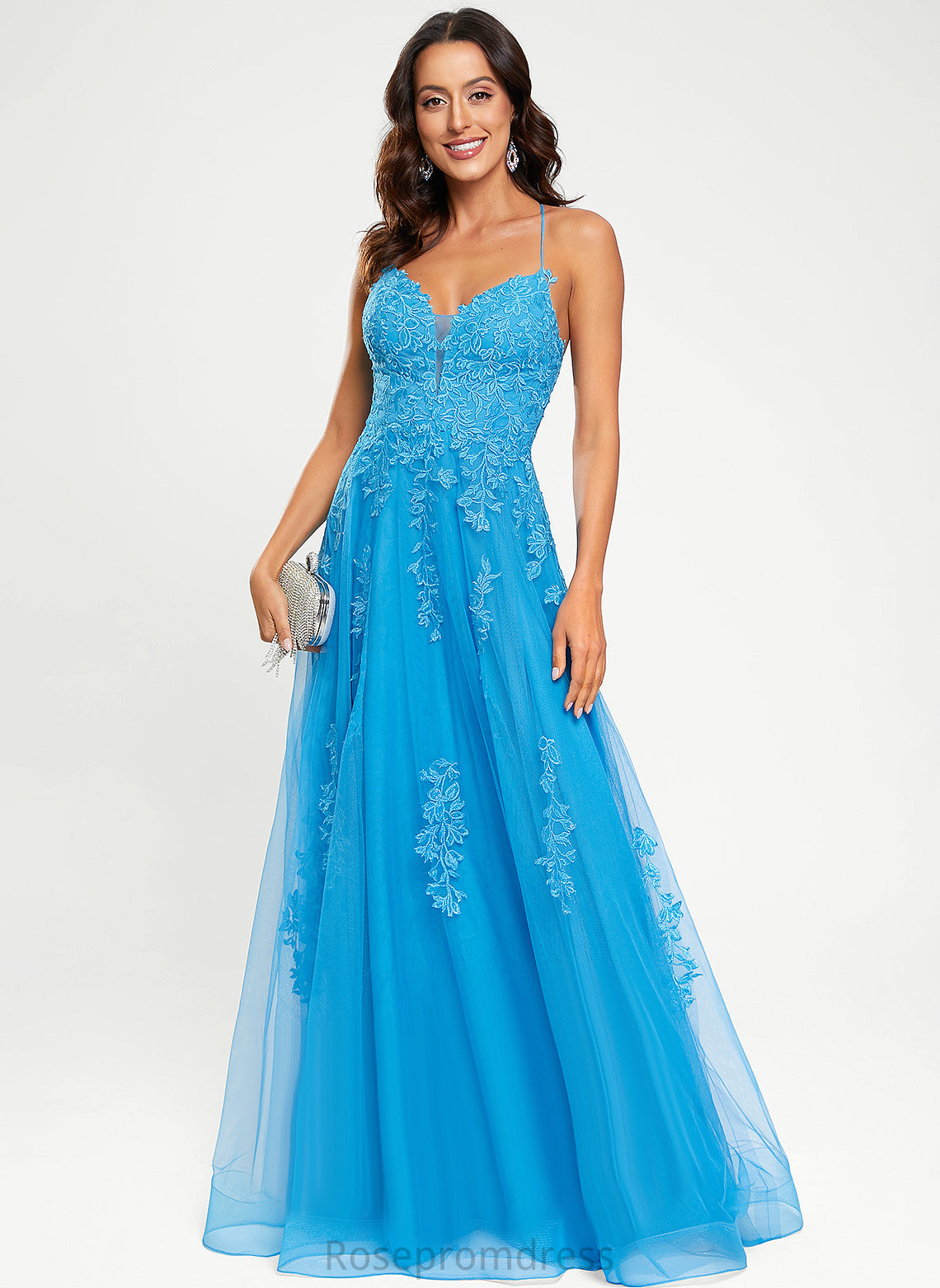 Tulle Floor-Length A-Line Lorena Prom Dresses V-neck