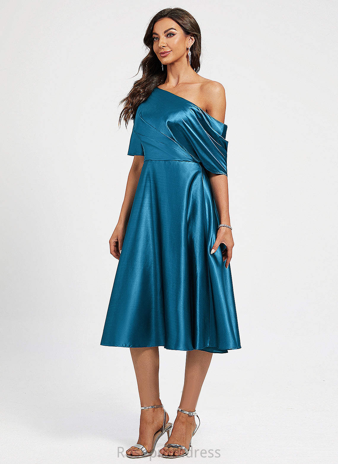 Knee-Length Dress A-Line Charmeuse One-Shoulder Sibyl Cocktail Dresses Cocktail