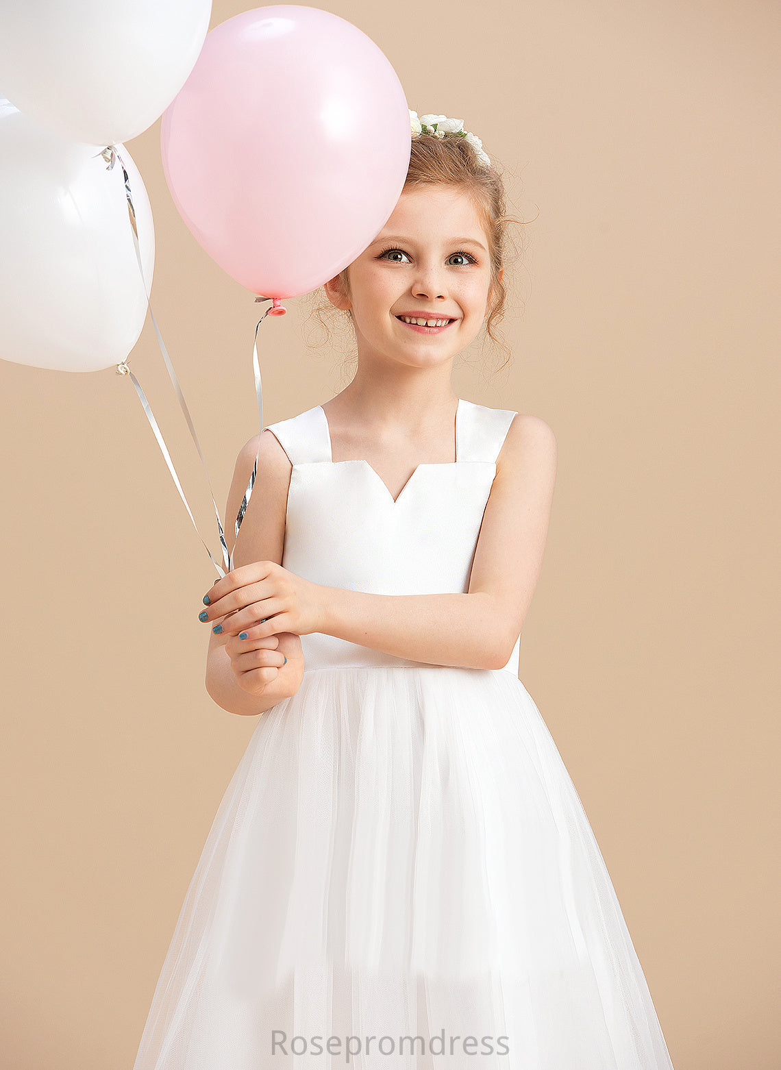 Girl Flower Ball Gown Satin/Tulle - Neckline Square Alison Dress Ankle-length Sleeveless Flower Girl Dresses