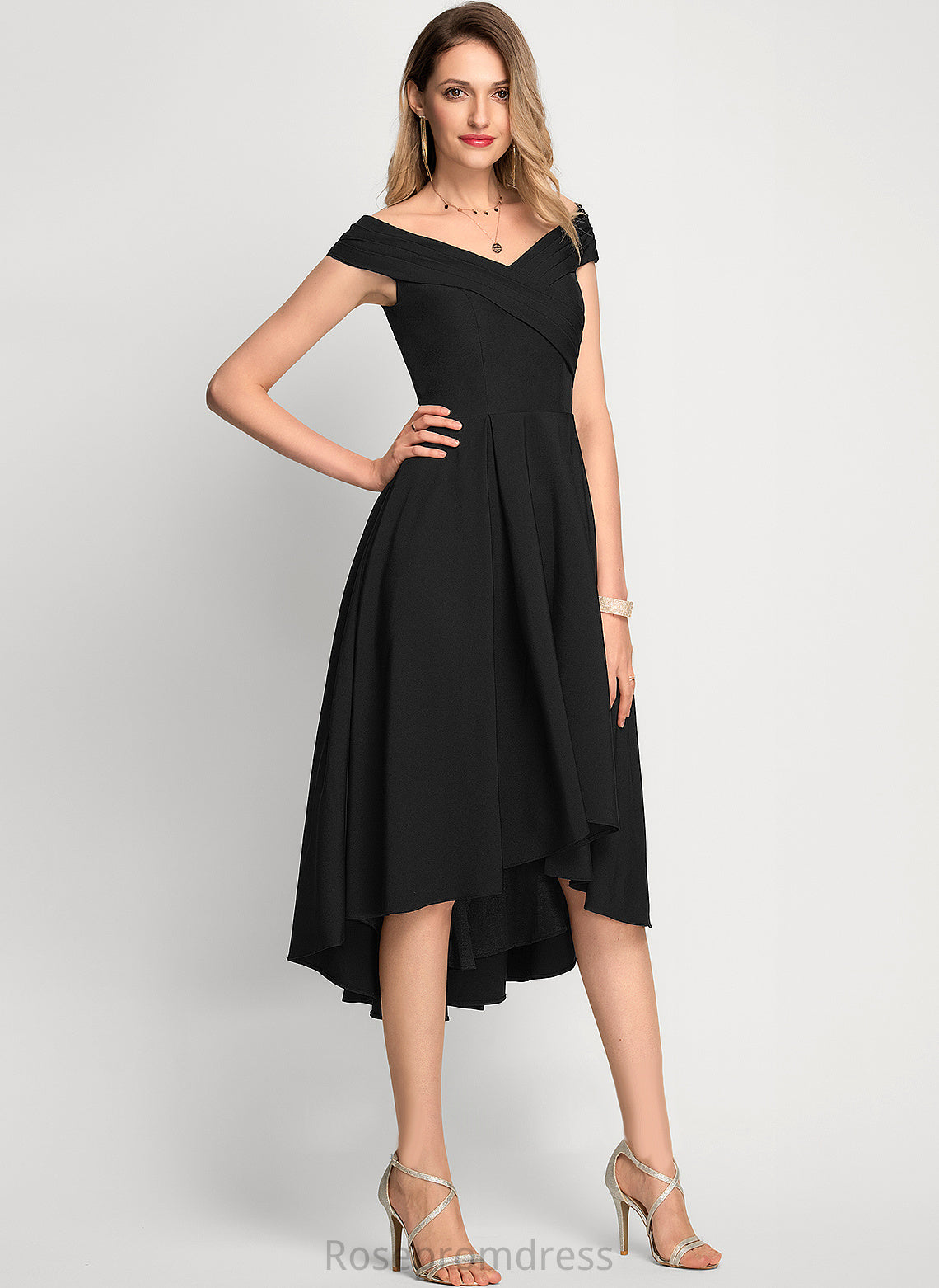 Asymmetrical Cocktail Dresses Annika Stretch Off-the-Shoulder Crepe A-Line Dress Cocktail