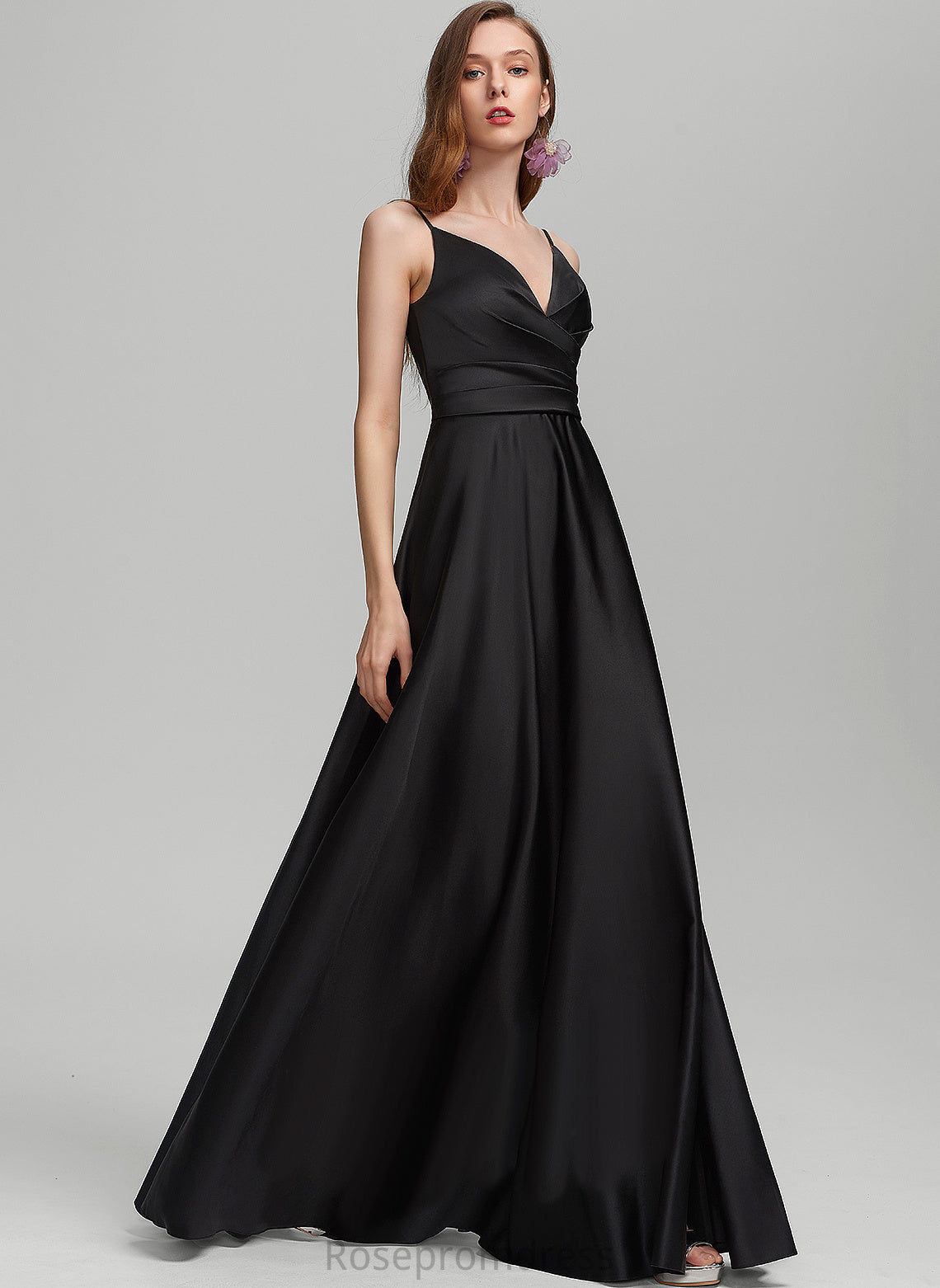 Prom Dresses V-neck A-Line Savanah With Floor-Length Satin Ruffle