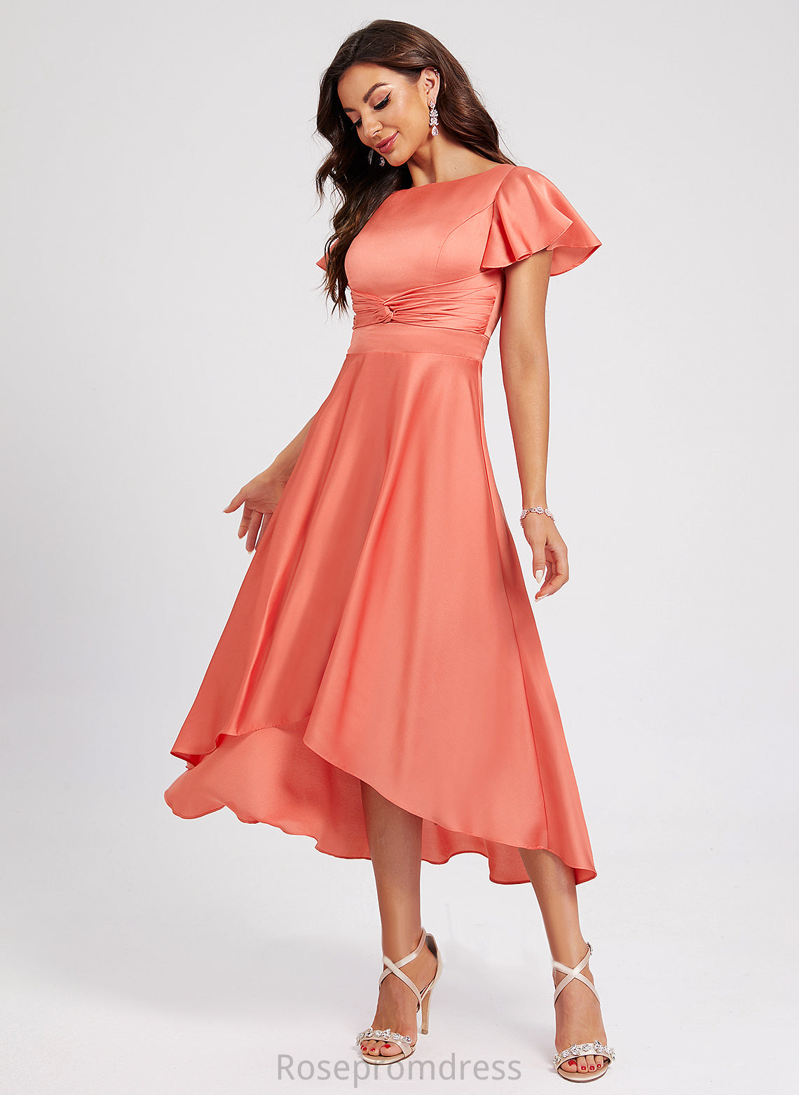 Polyester Averie Scoop Dress Cocktail Dresses A-Line Asymmetrical With Neck Pleated Cocktail