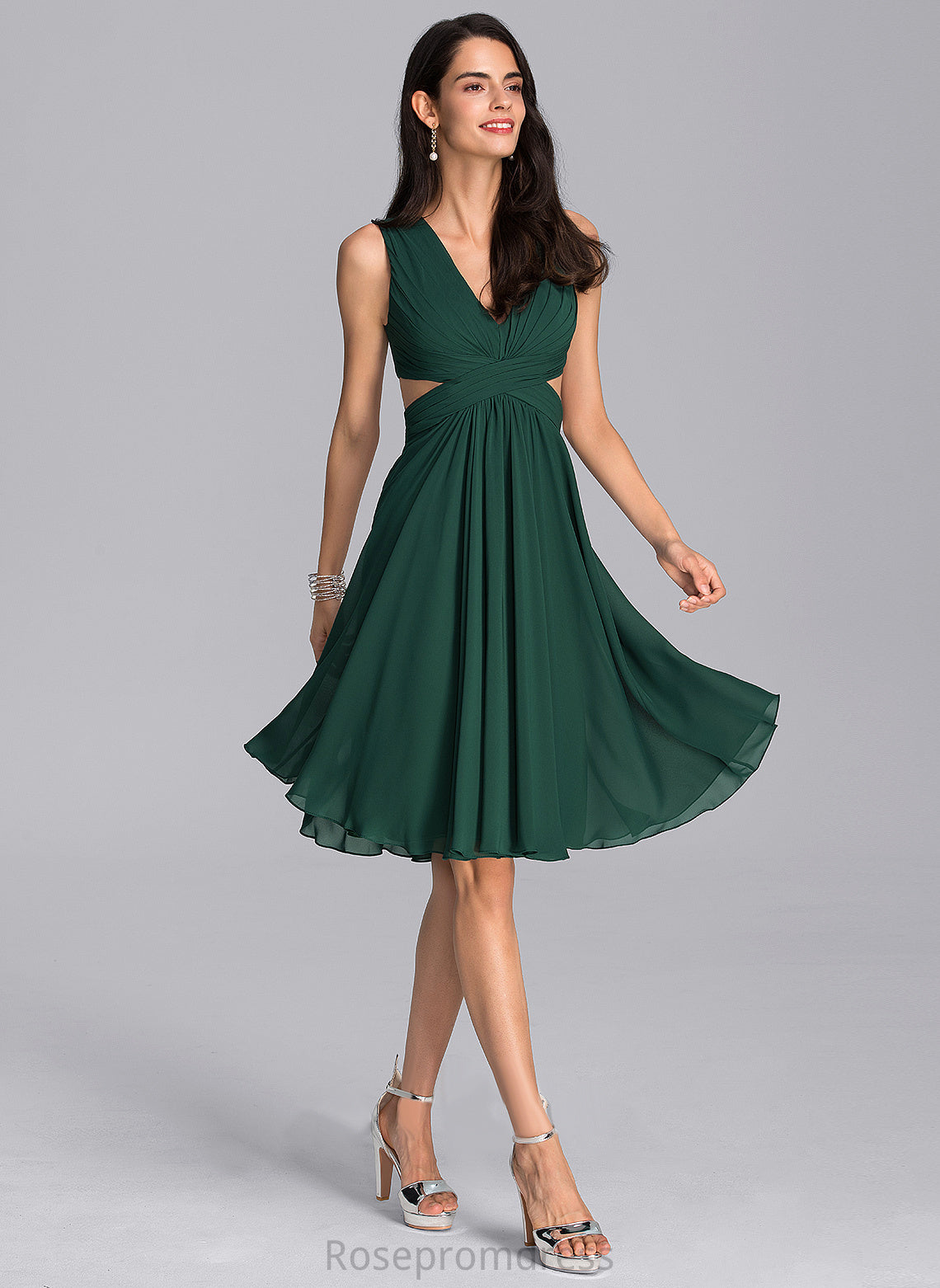 Knee-Length Cocktail Dresses Tara V-neck Cocktail Dress With Chiffon A-Line Ruffle