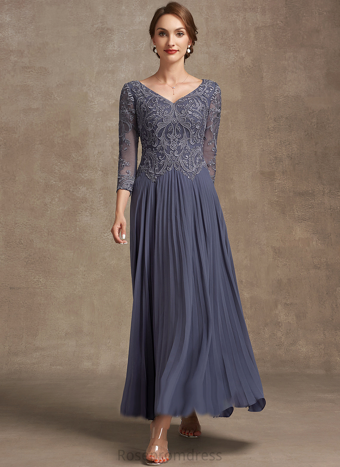 Dress Ankle-Length Lace Mother of the Bride Dresses Chiffon of the V-neck Mother Lauren A-Line Bride