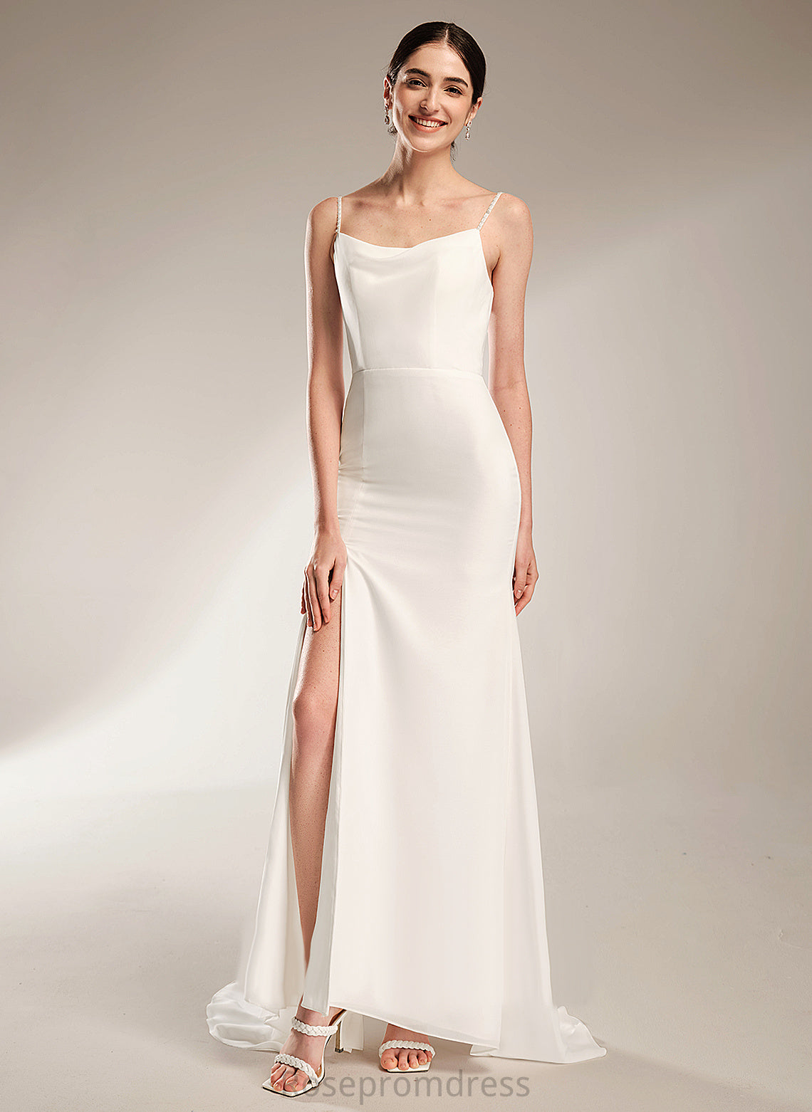 Court Beading Kristen A-Line Neck Train Wedding Dresses Cowl With Chiffon Dress Wedding