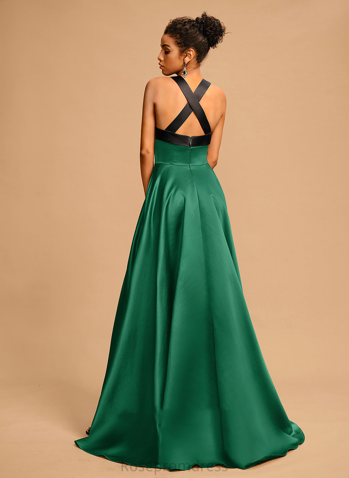 With Train Halter Bow(s) Kylie Satin Ball-Gown/Princess Prom Dresses Sweep