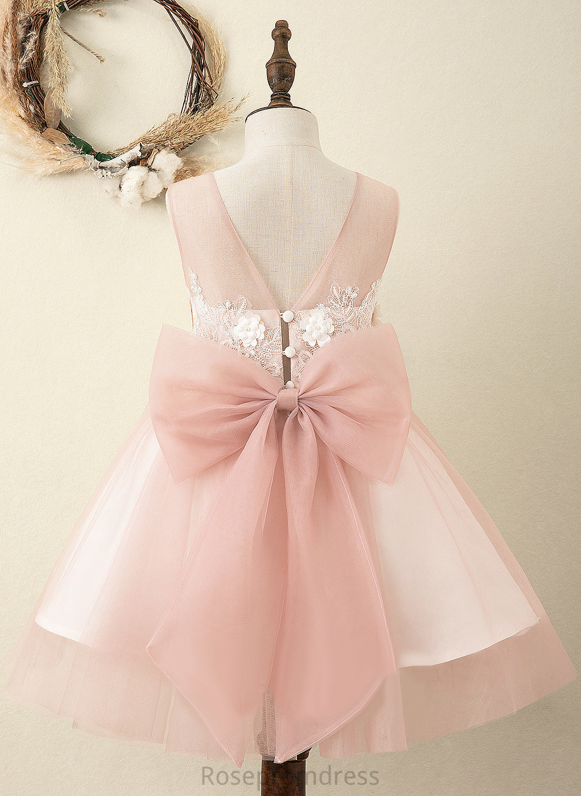 A-Line Girl - Jaida Knee-length Bow(s)/V Scoop Neck Back Flower Flower Girl Dresses Satin/Tulle Dress Sleeveless With