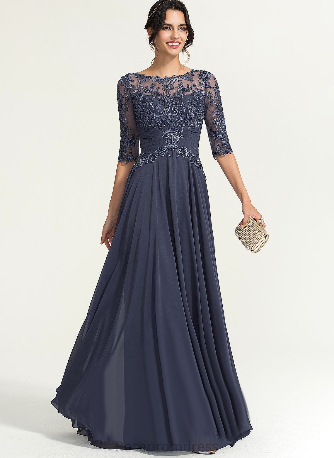 Illusion Lace Floor-Length Pleated Trudie With Prom Dresses A-Line Sequins Scoop Chiffon