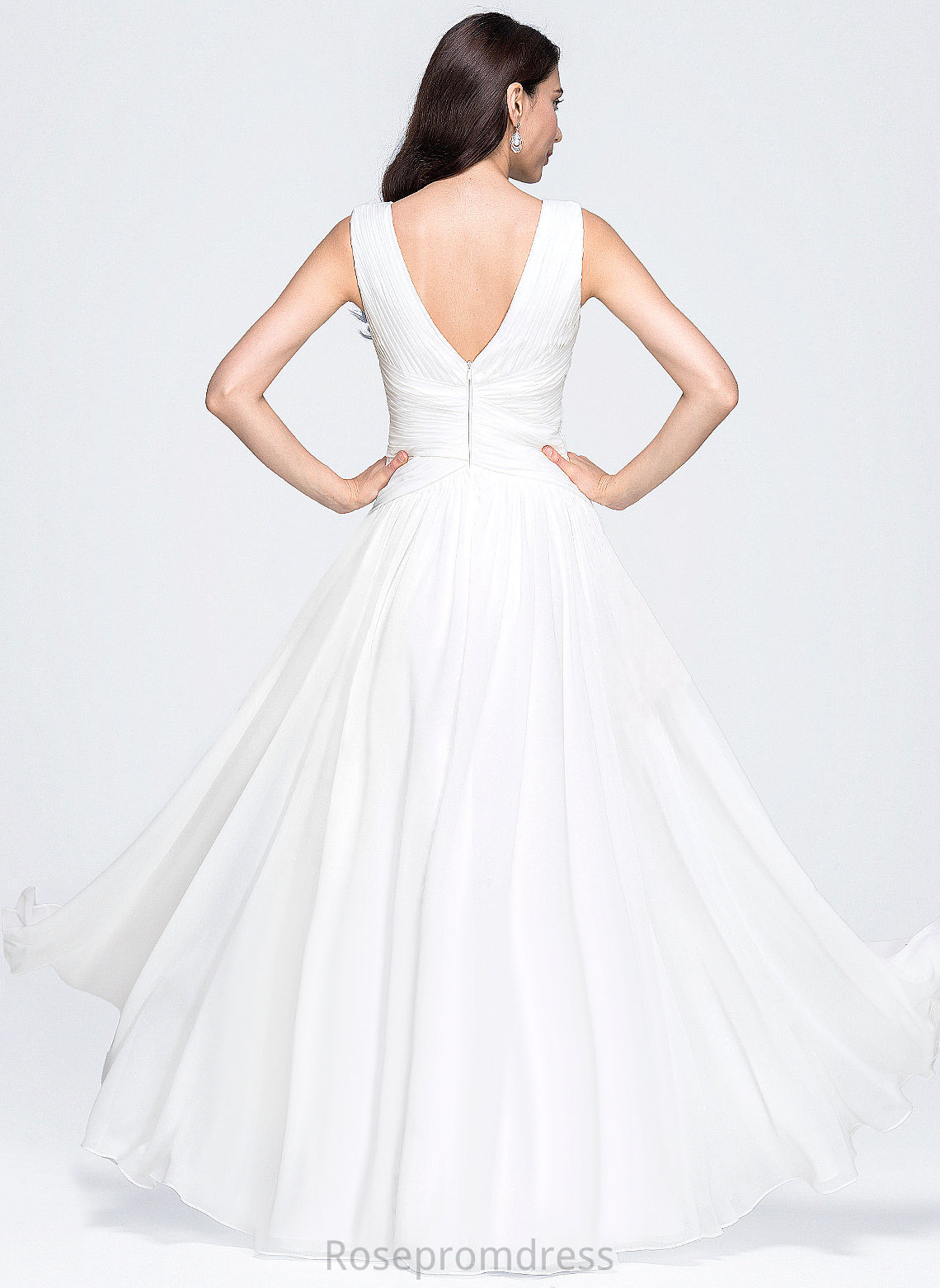 Wedding Dresses V-neck Dress Wedding Chiffon Pleated A-Line Floor-Length With Justine