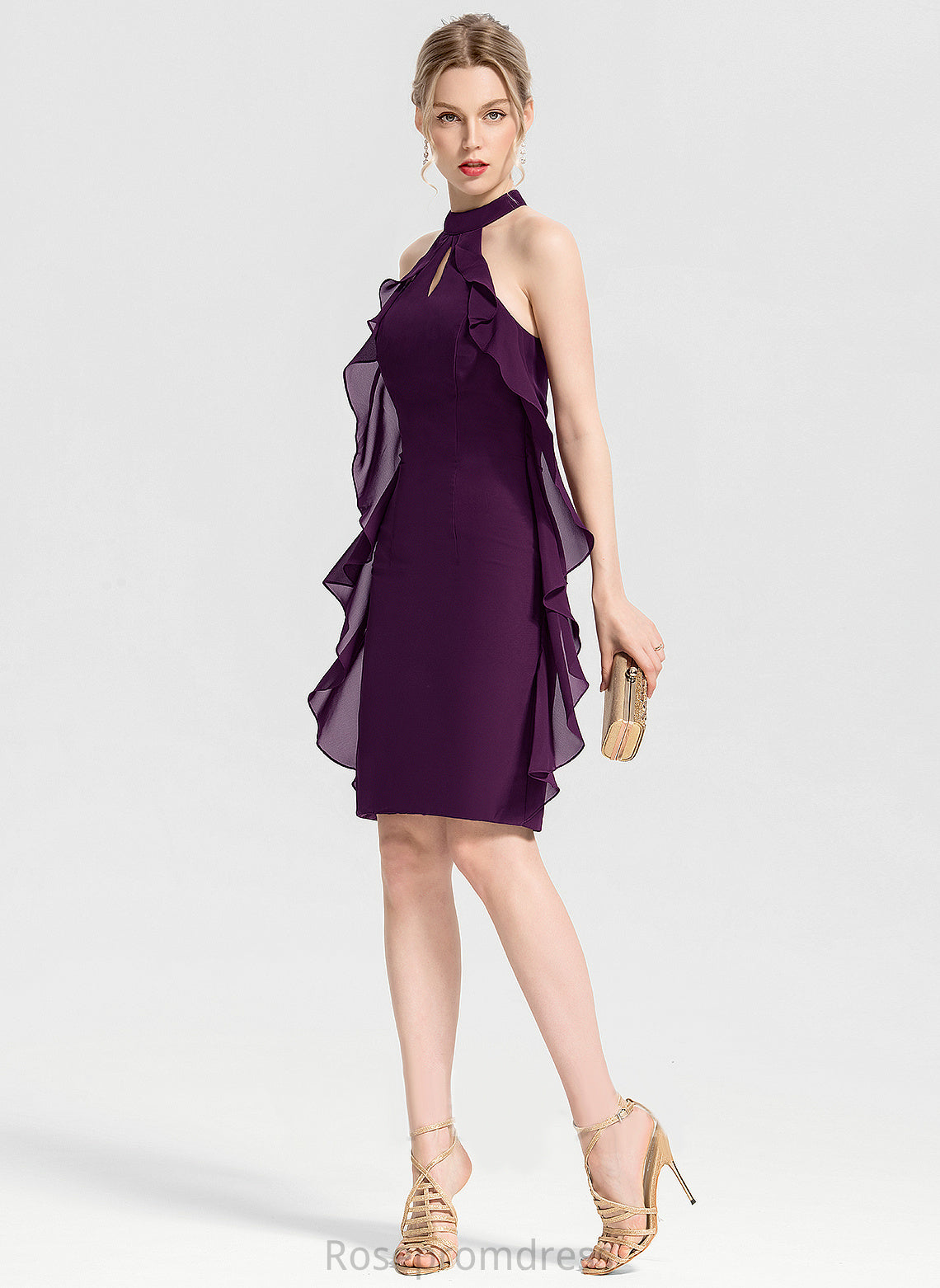 Ruffles Dress Neck Cocktail Cocktail Dresses With Chiffon Cascading Scoop Sheath/Column Knee-Length Giuliana