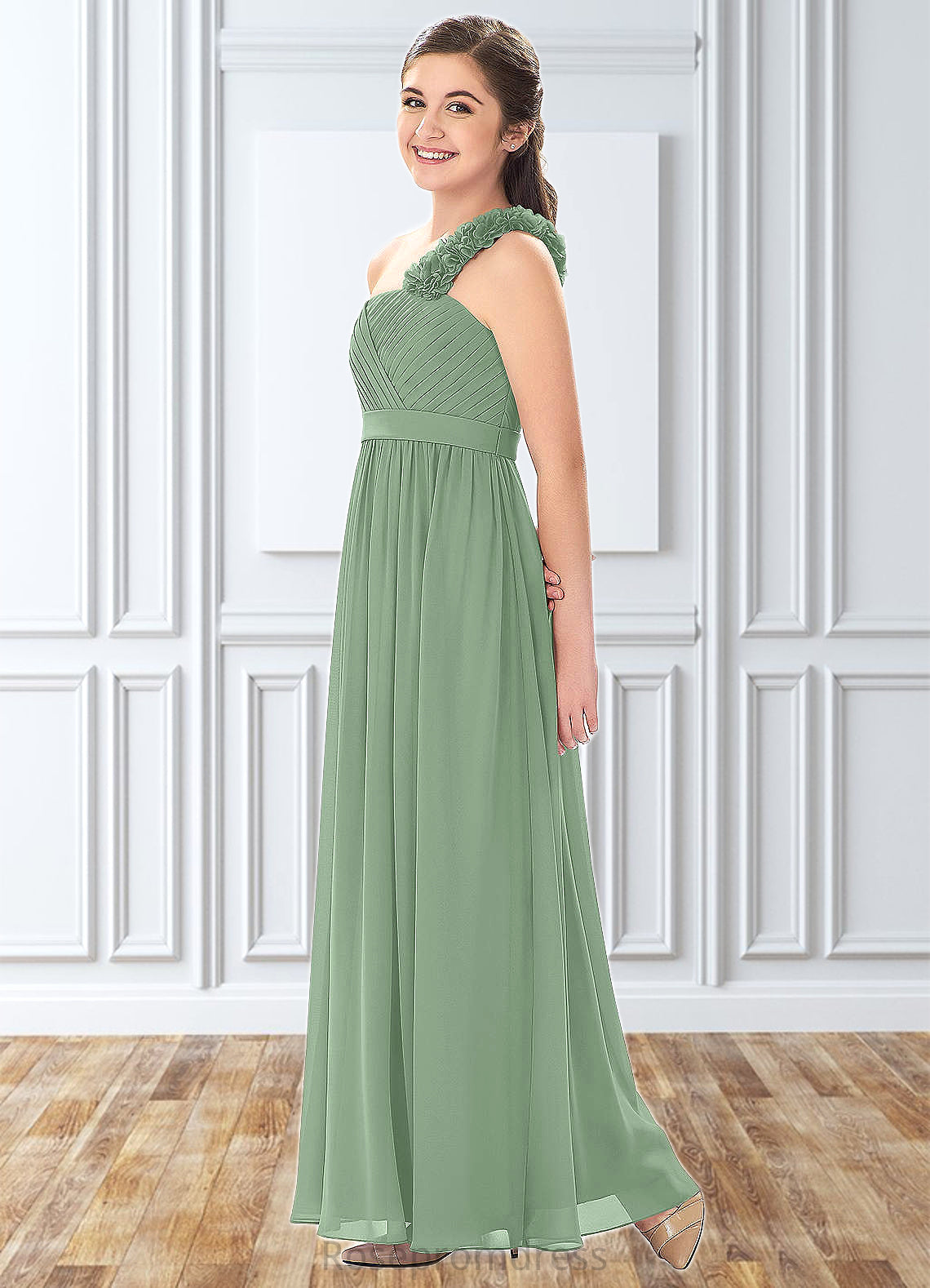 Kamari A-Line Pleated Chiffon Floor-Length Junior Bridesmaid Dress SRSP0019999