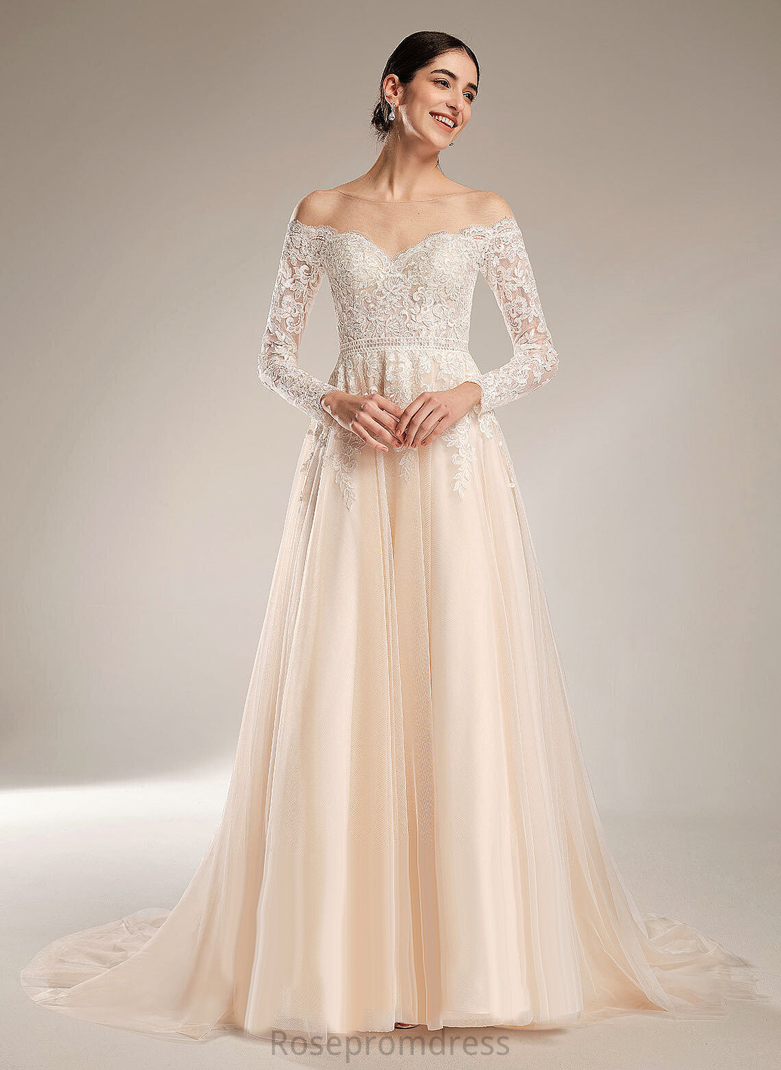 Chapel Wedding Ball-Gown/Princess Train Dress Lace Tulle Sequins Illusion Selah With Wedding Dresses