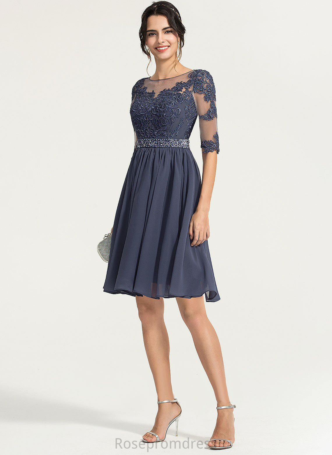 Scoop Dress Lace Madisyn Cocktail Knee-Length Chiffon Beading Cocktail Dresses A-Line Neck With