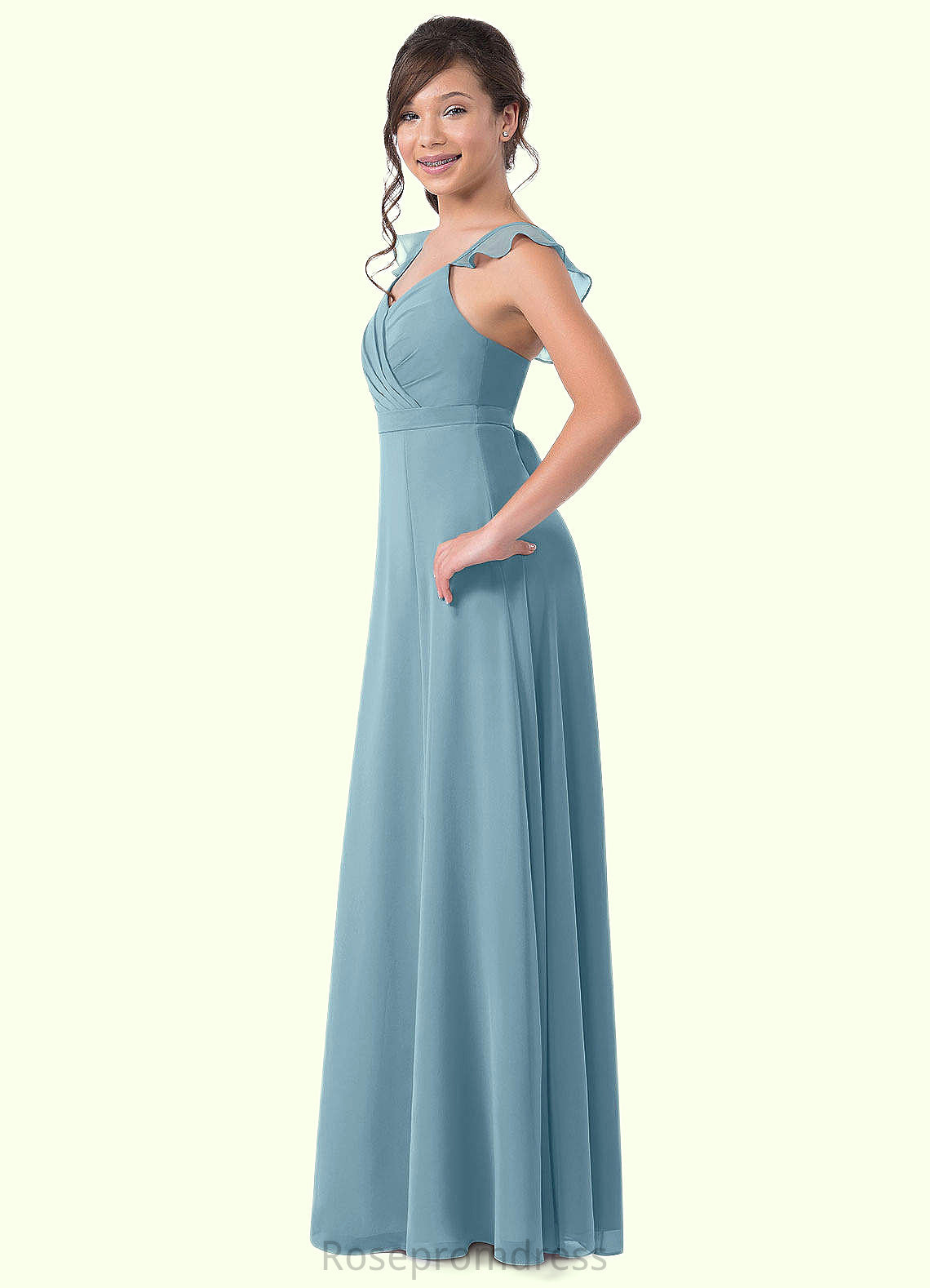 Genesis A-Line Ruched Chiffon Floor-Length Junior Bridesmaid Dress SRSP0019986