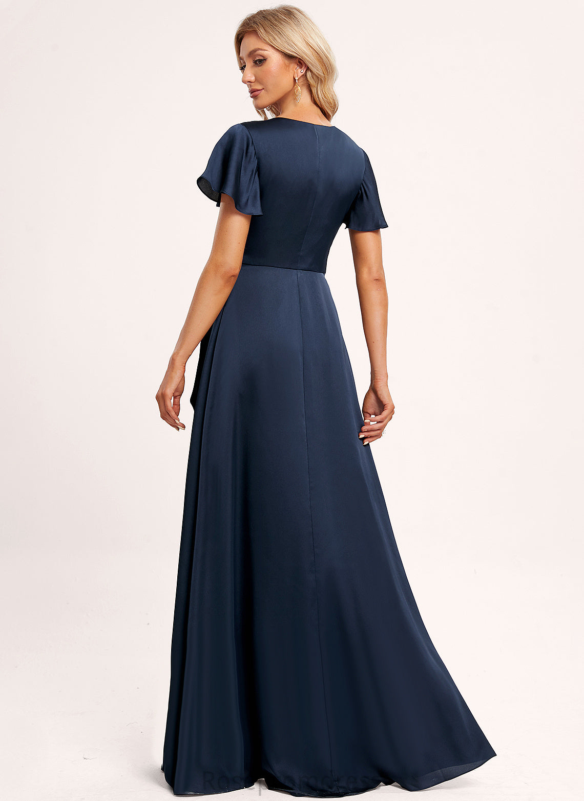 ShortSleeves A-line Neckline Silhouette V-Neck Length Floor-Length FullyLined Straps&Sleeves Vivian Bridesmaid Dresses