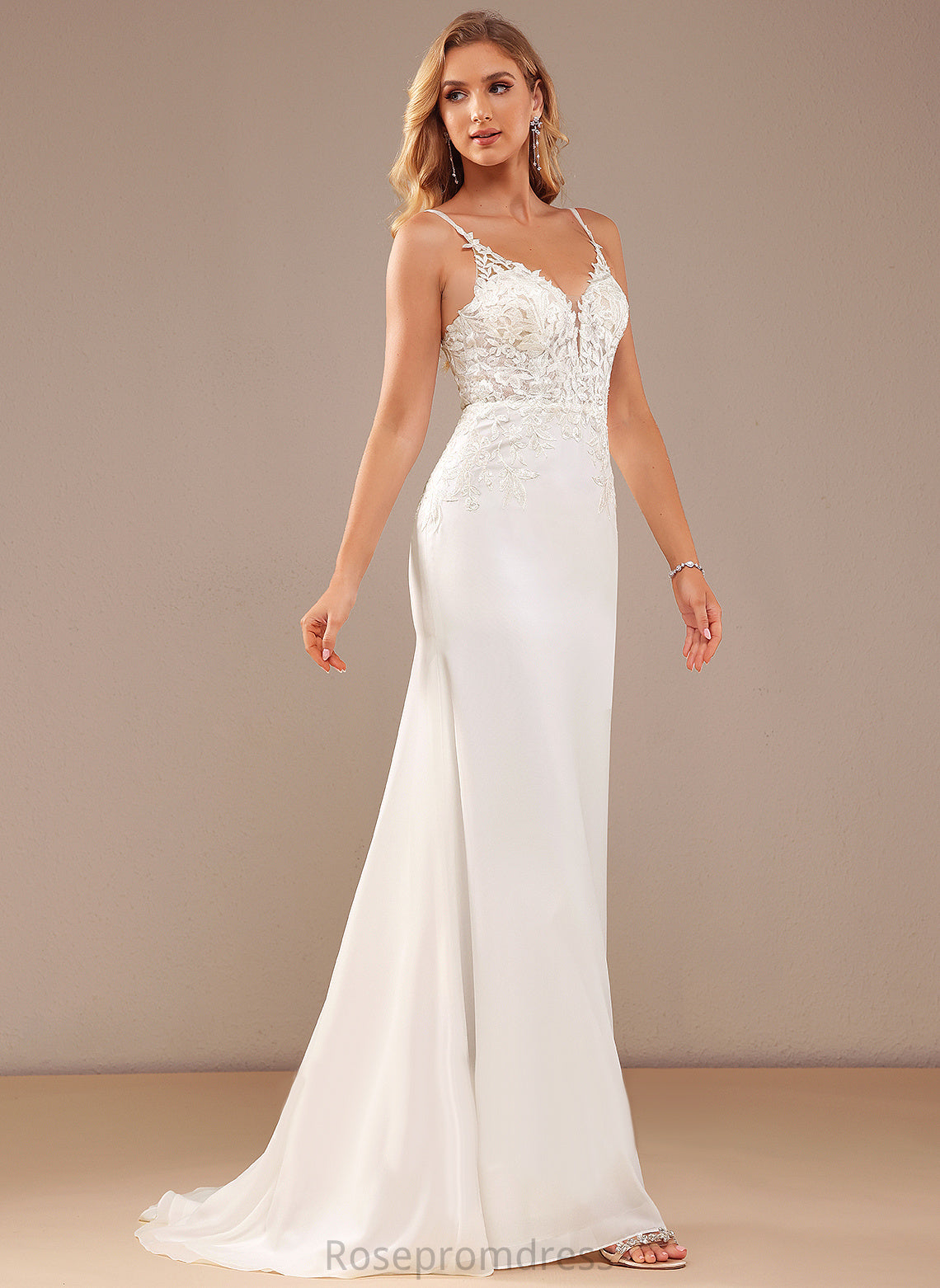 Chiffon Court Leticia V-neck Wedding Wedding Dresses Trumpet/Mermaid Train With Beading Dress Lace