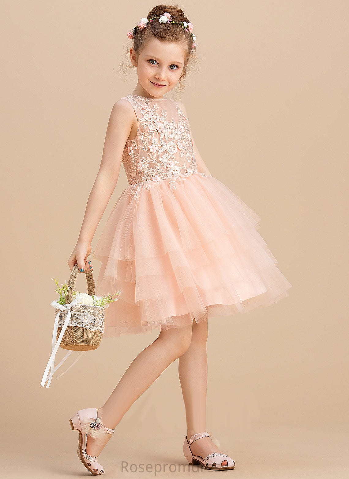 Neck Lace/Beading Flower Girl Dresses Knee-length Flower Rebecca Scoop Sleeveless With Girl Ball-Gown/Princess - Dress Tulle/Lace