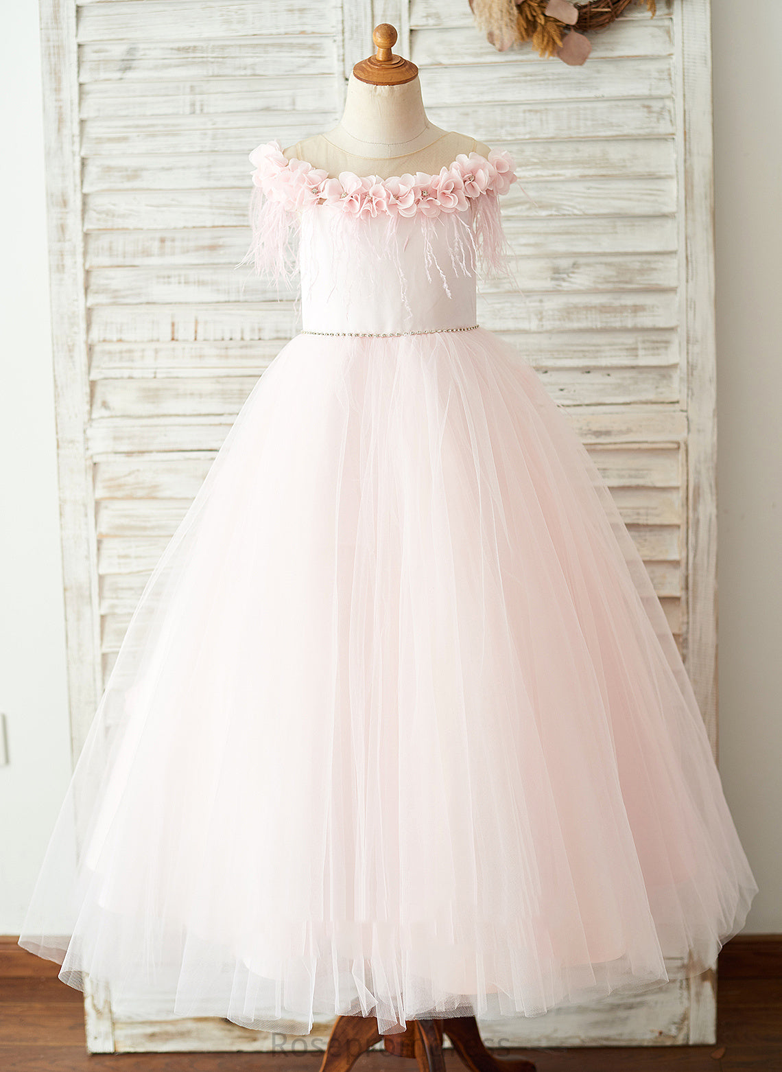 Michaelia Tulle Scoop Flower Girl Dresses Dress Sweep Flower(s) With Girl Flower Sleeveless Train Neck A-Line