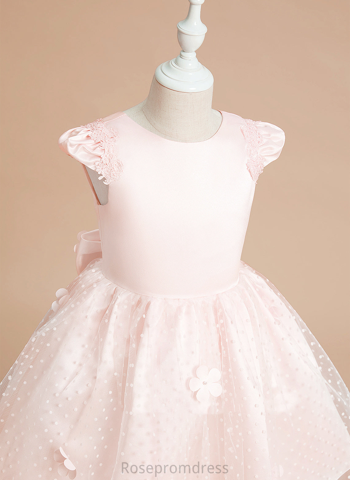 Knee-length - Ball-Gown/Princess Flower Neck Satin/Tulle Elsa Scoop Girl With Bow(s) Sleeveless Dress Flower Girl Dresses