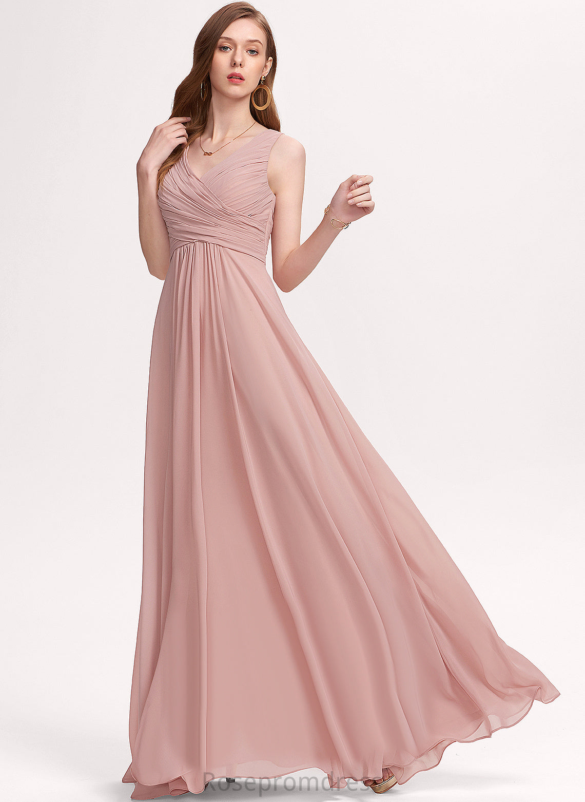 Pleated V-neck Prom Dresses With Chiffon Mattie A-Line Floor-Length