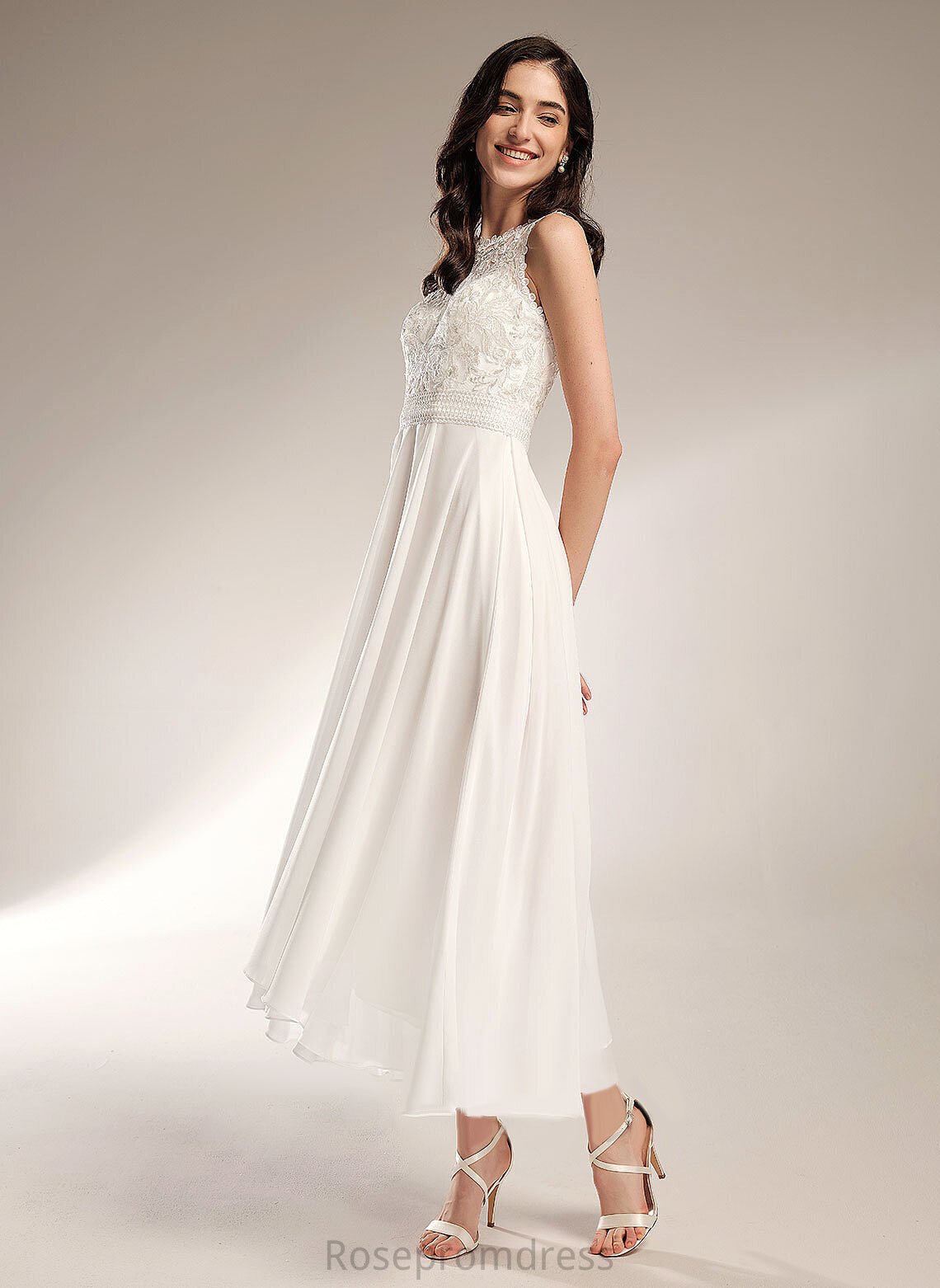 Asymmetrical A-Line Scoop Wedding Dress Lace Wedding Dresses Aracely Chiffon