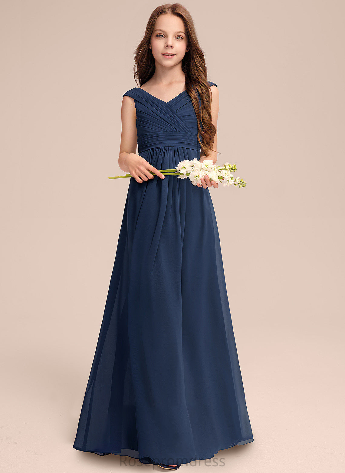 Off-the-Shoulder With Junior Bridesmaid Dresses Chiffon Cristal Ruffles A-Line Floor-Length