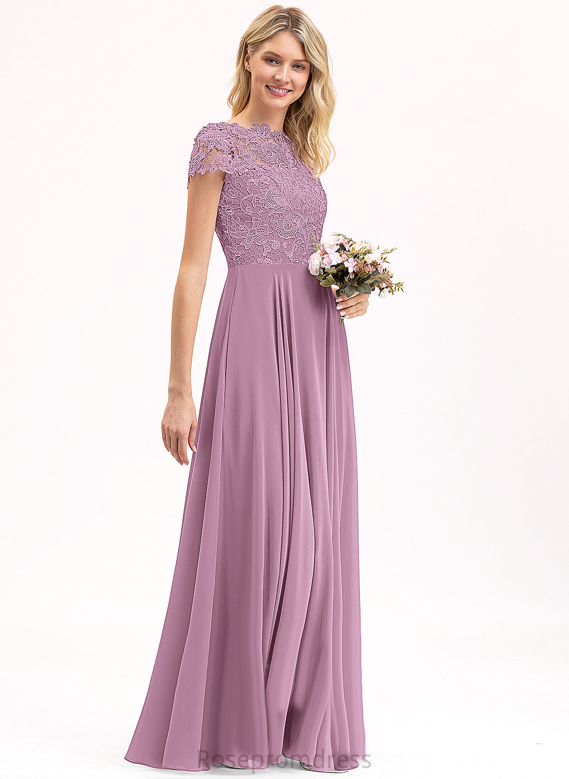 Floor-Length A-Line Chiffon Scoop Lace Nellie Prom Dresses