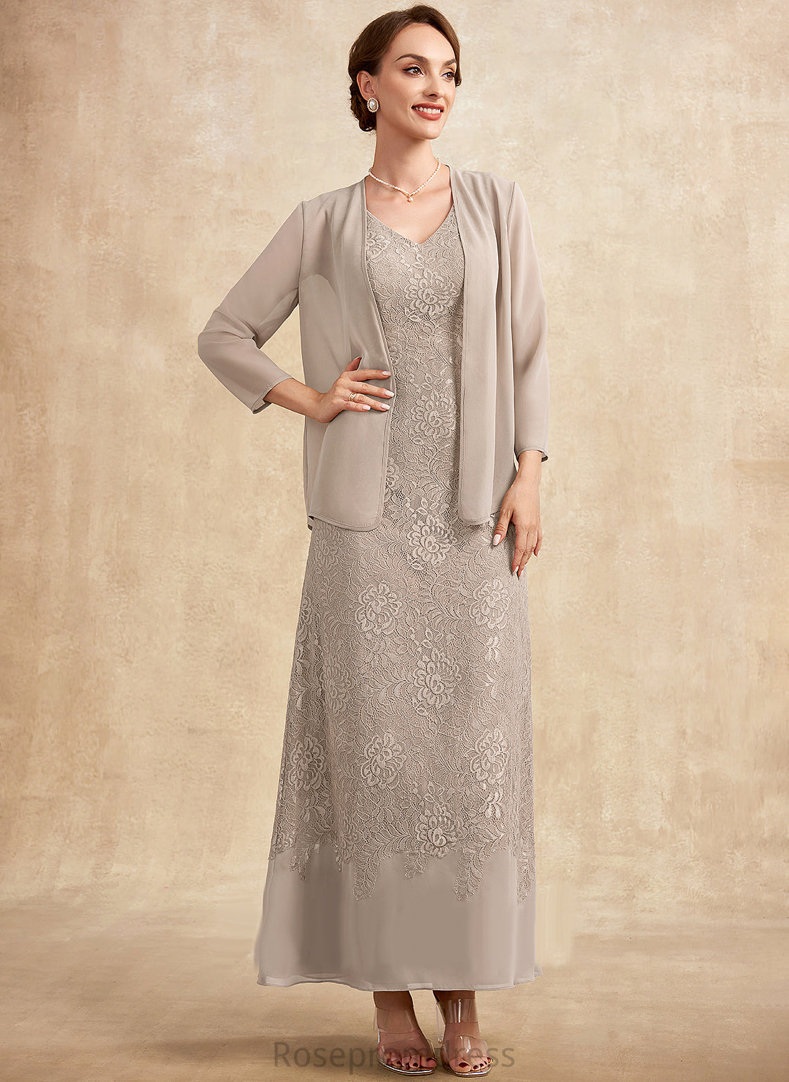 Bride Dress the Mother of the Bride Dresses Dayana Mother Chiffon V-neck of A-Line Ankle-Length Lace