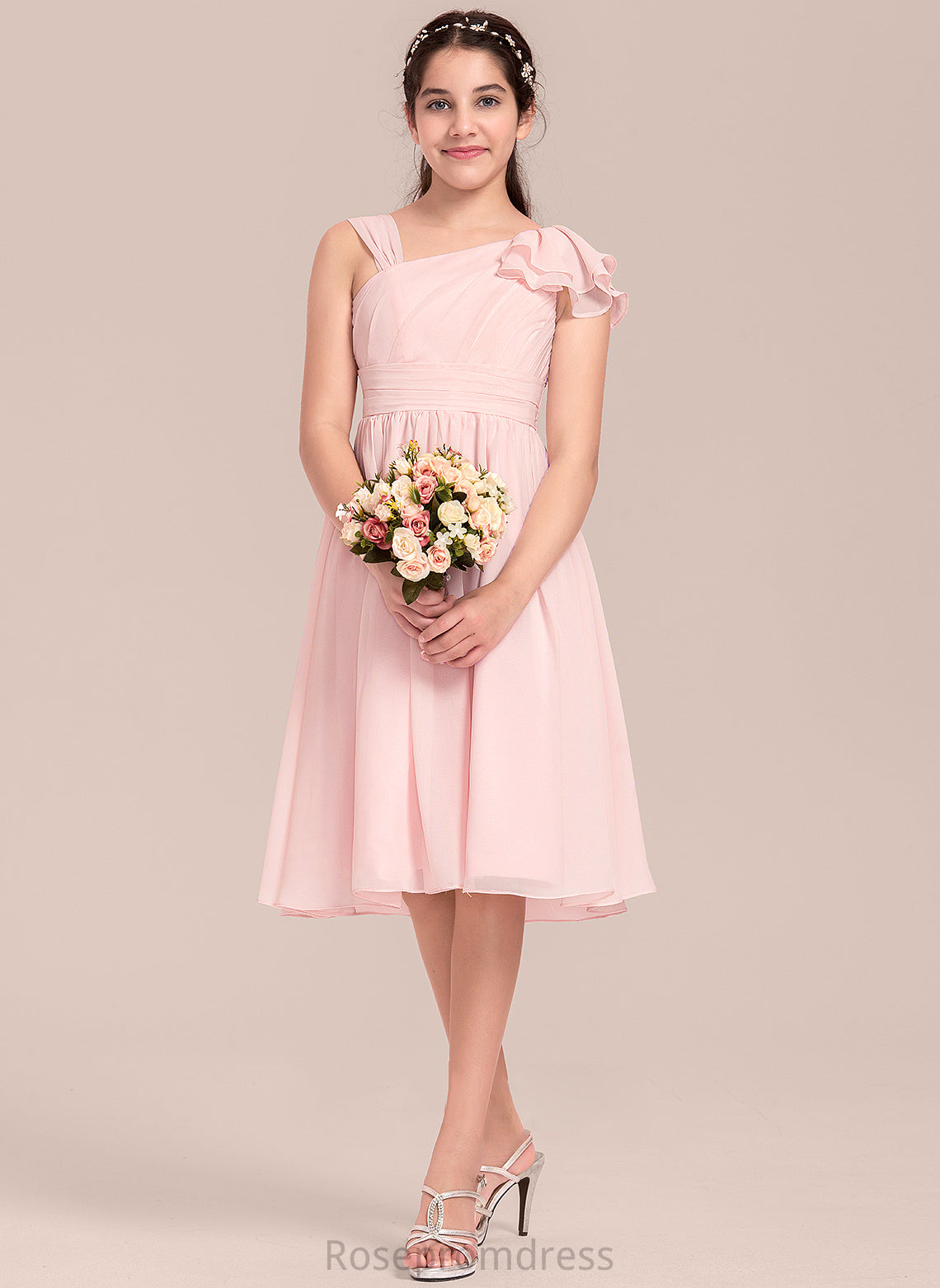 With Chiffon Knee-Length Ruffles V-neck Junior Bridesmaid Dresses A-Line Maci Cascading